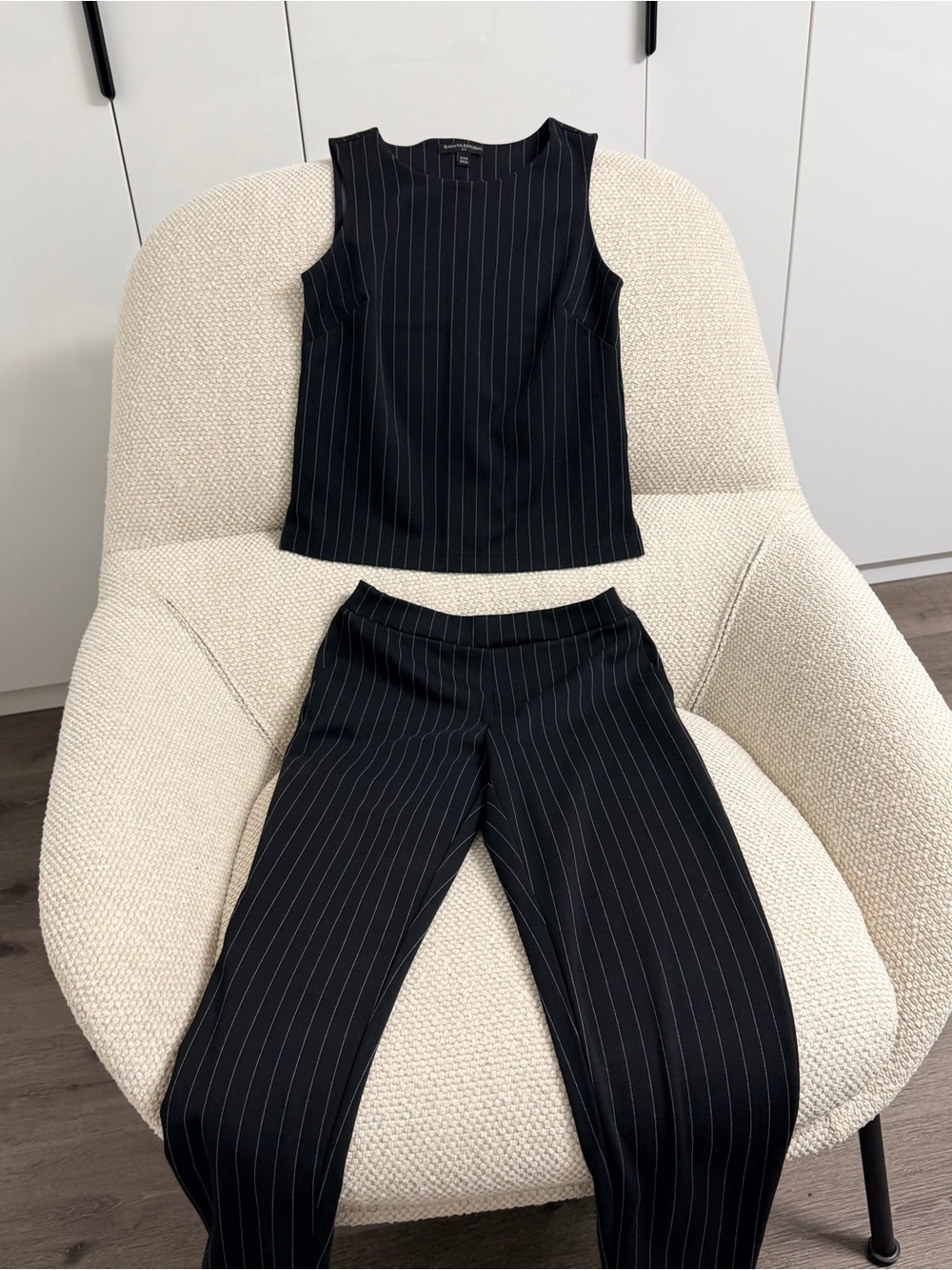 Banana Republic Factory Sleeveless Pinstripe Top XXS & Pants SIZE 0 Set - Black